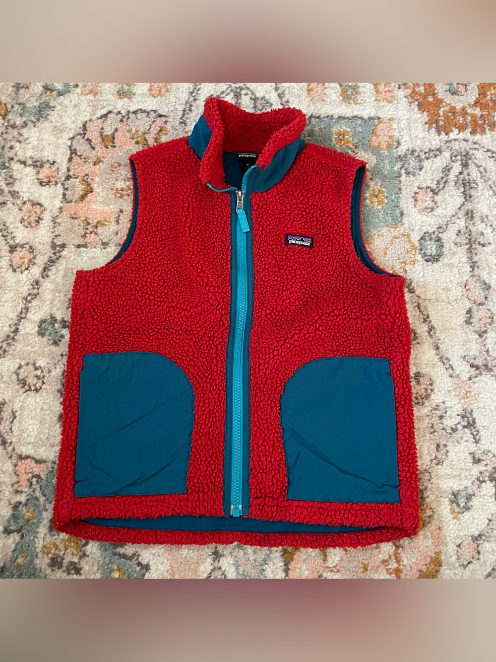 Patagonia Kids Red Retro-X Fleece Vest with Blue Trim